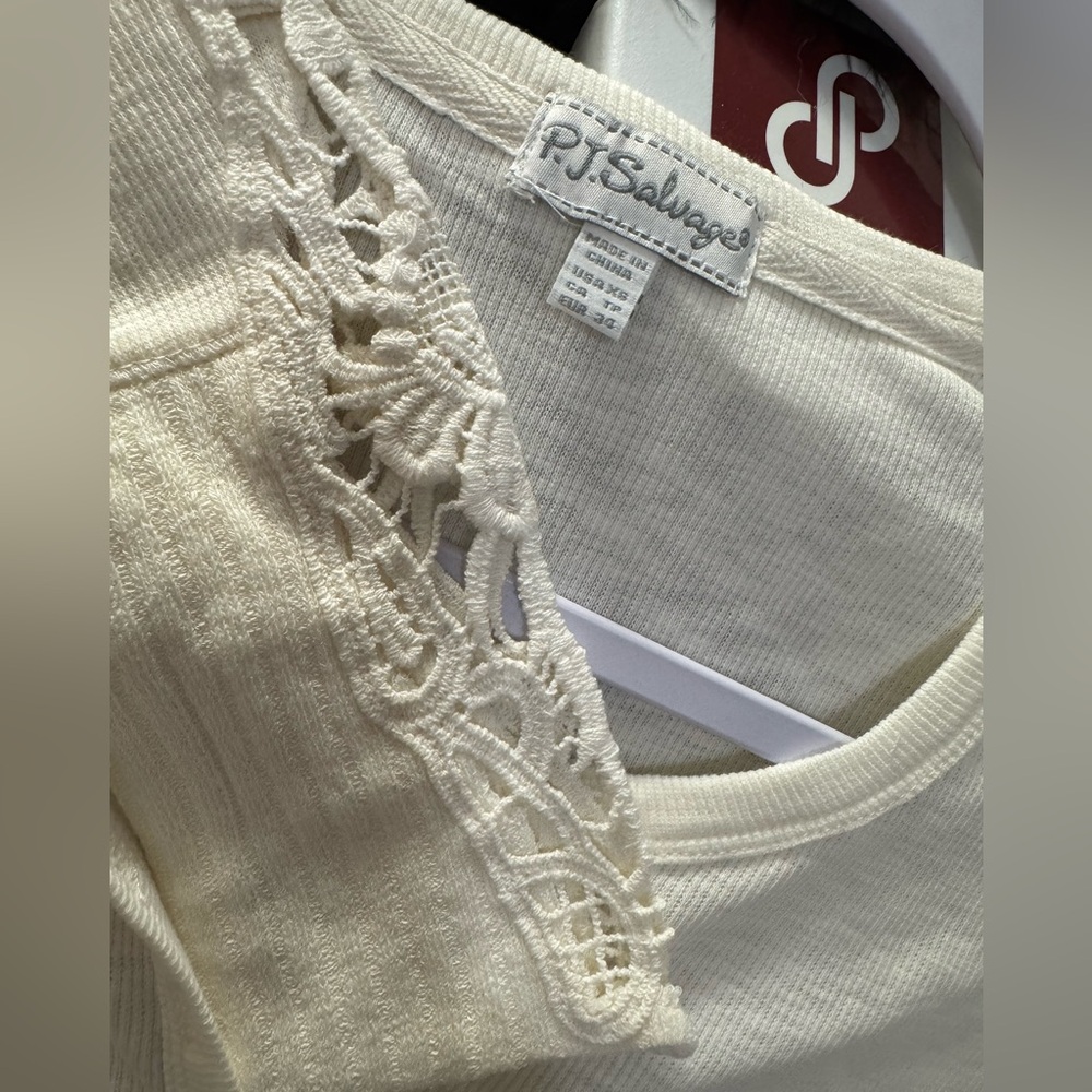PJ Salvage Henley Cream Knit Top with crochet sleeve bottom - NWT - Size XS